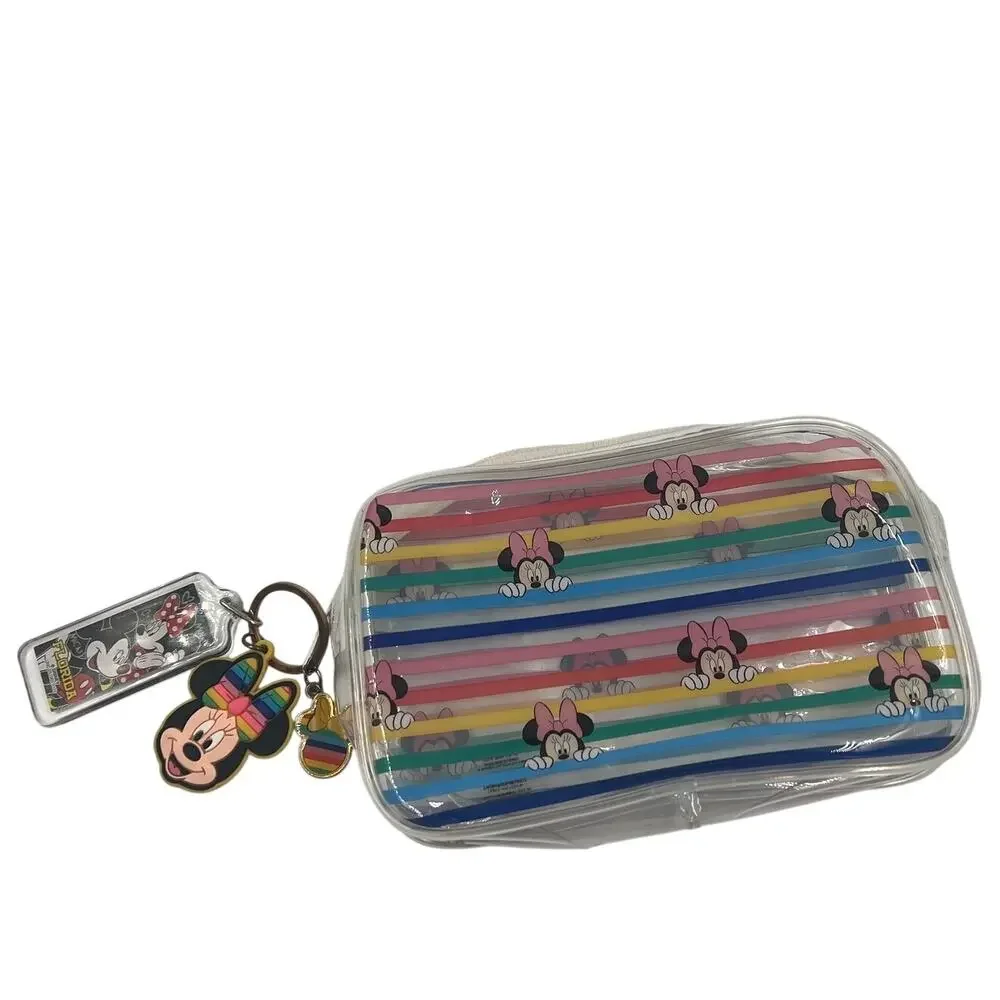 Clear Rainbow Minnie Mouse Disney Cosmetic Zippered Bag Keychains LGBTQ Pride